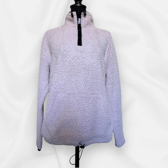 PINK Victorias Secret Woman’s Small Pink Sherpa Pullover Hoodie - Picture 2 of 12